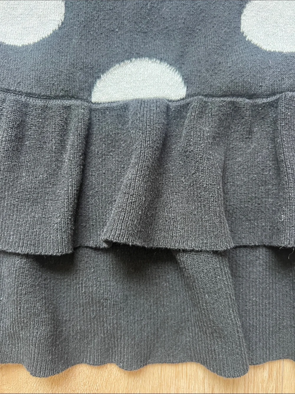 Jenni Girls Black Knit Polka Dot Sweater Dress With Gray Bow & Ruffles Size 6